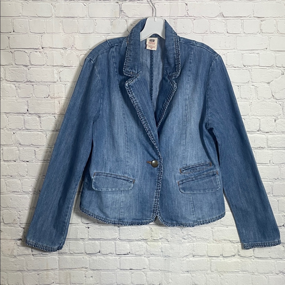 Faded Glory Original Light Blue Y2k Denim Blazer with Ruffle End Size 14